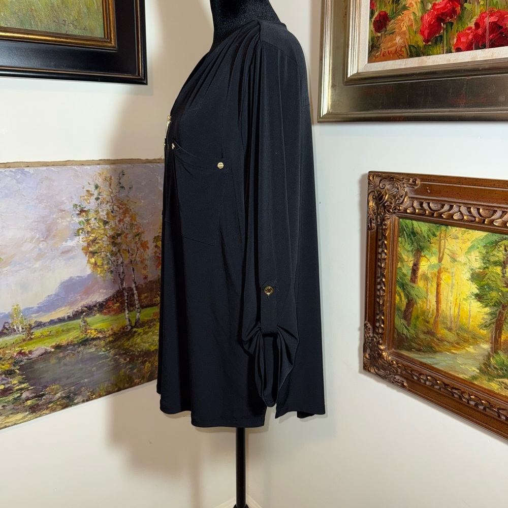 🌹 Michael Kors Black V-Neck Blouse with Zipper - Picture 3 of 5